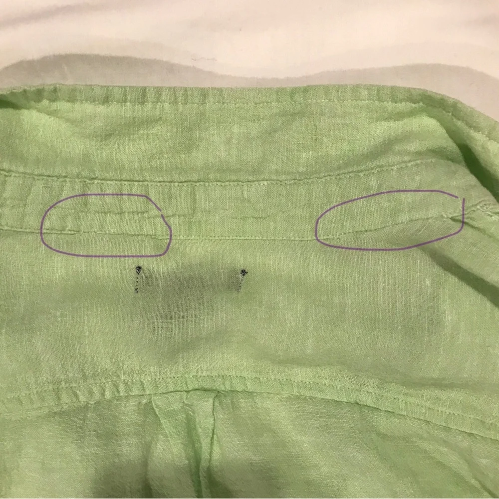 Gap Linen Blend Boyfriend Fit Collared Long Sleeve Roll Tab Popover Top Lime - Picture 8 of 8